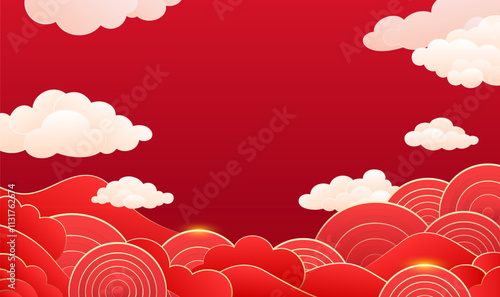 Chinese style red celebrates the New Year with waves and moire background