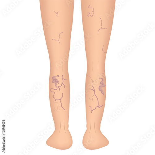 The external sign of dilated skin vessels. Symptoms of vascular lesions of the legs. Varicose veins