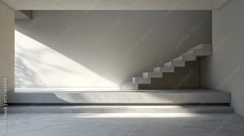 Obraz premium Minimalist concrete staircase in modern interior.