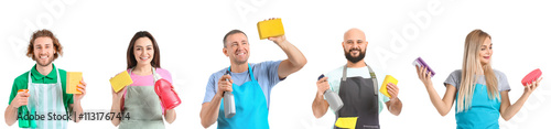 Set of people with cleaning...