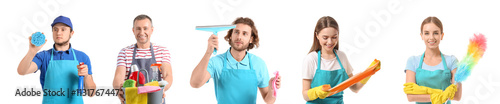 Set of people with cleaning...