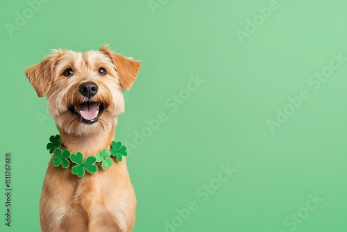 Loyal Irish Wolfhound Wearing Shamrock Wreath Capturing the Spirit of St  Patrick s Day photo