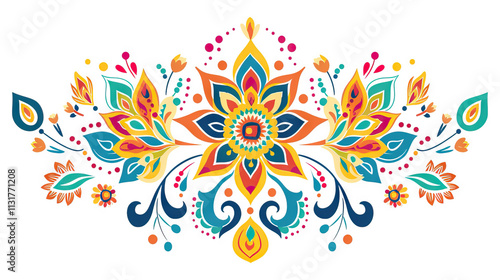 Colorful Symmetrical Floral Design with Central Mandala