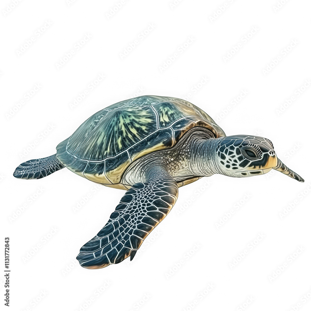 Fototapeta premium Green Sea Turtle Isolated on White Background