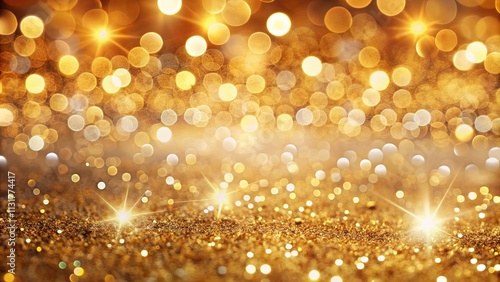 A shimmering gold backdrop of out-of-focus lights and sparkling glitter, creating a luxurious and festive aesthetic.