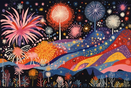 Fireworks painting pattern land. photo