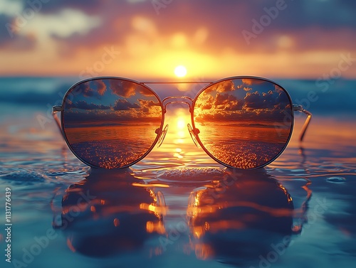 Wallpaper Mural Sunglasses Reflecting Sunset Ocean Scene Torontodigital.ca