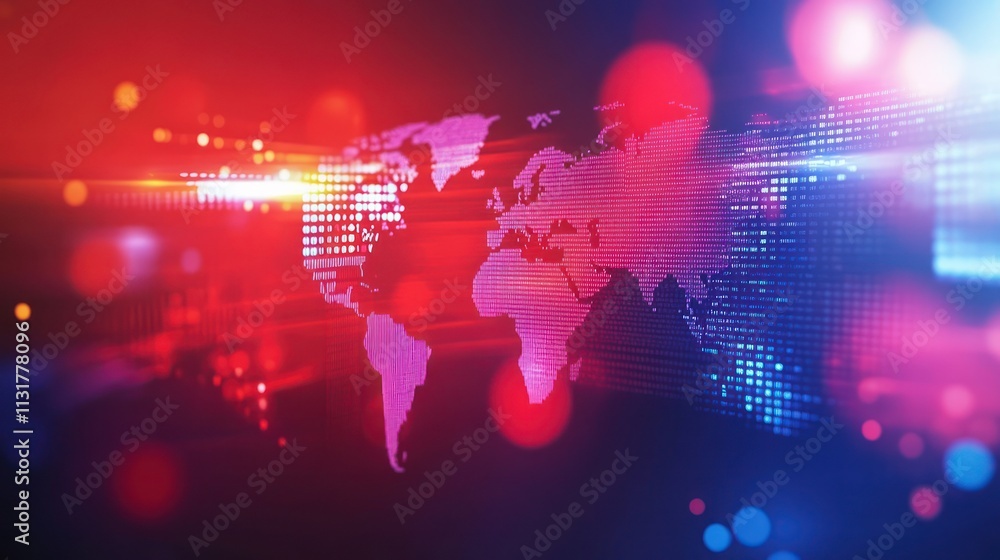 Obraz premium Abstract digital world map with colorful lights