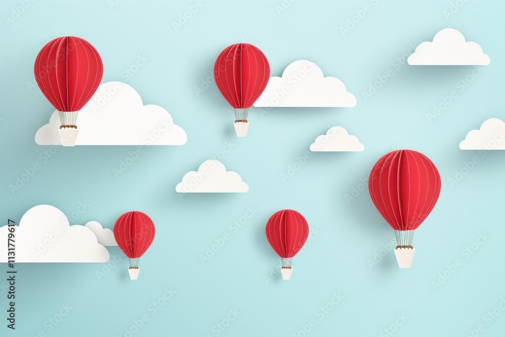Fototapeta premium Floating hot air balloons aircraft transportation celebration.