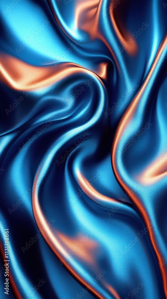 Obraz premium Abstract blue and orange swirling silk fabric texture.