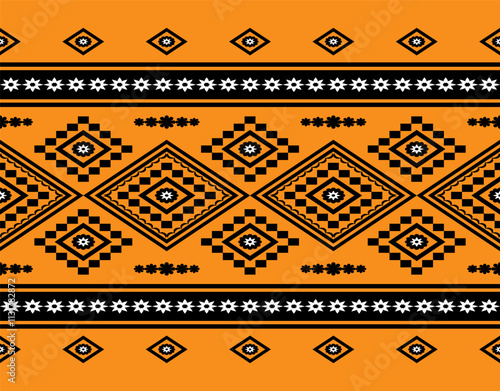 Geometric ethnic oriental seamless pattern traditional Design for background,carpet,wallpaper.clothing,wrapping,Batik fabric,Vector illustration.embroidery style - Sadu, sadou, sadow or sado