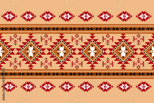 Geometric ethnic oriental seamless pattern traditional Design for background,carpet,wallpaper.clothing,wrapping,Batik fabric,Vector illustration.embroidery style - Sadu, sadou, sadow or sado