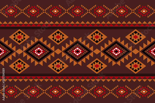 Geometric ethnic oriental seamless pattern traditional Design for background,carpet,wallpaper.clothing,wrapping,Batik fabric,Vector illustration.embroidery style - Sadu, sadou, sadow or sado