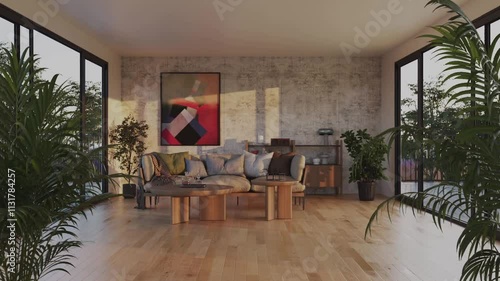 3d video rendering footage contemporary interior modern design. Stylish interior house movie clip
