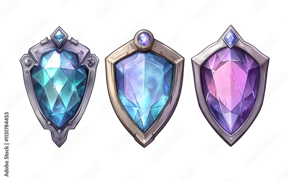 Fototapeta premium Colorful Shields on Transparent Background