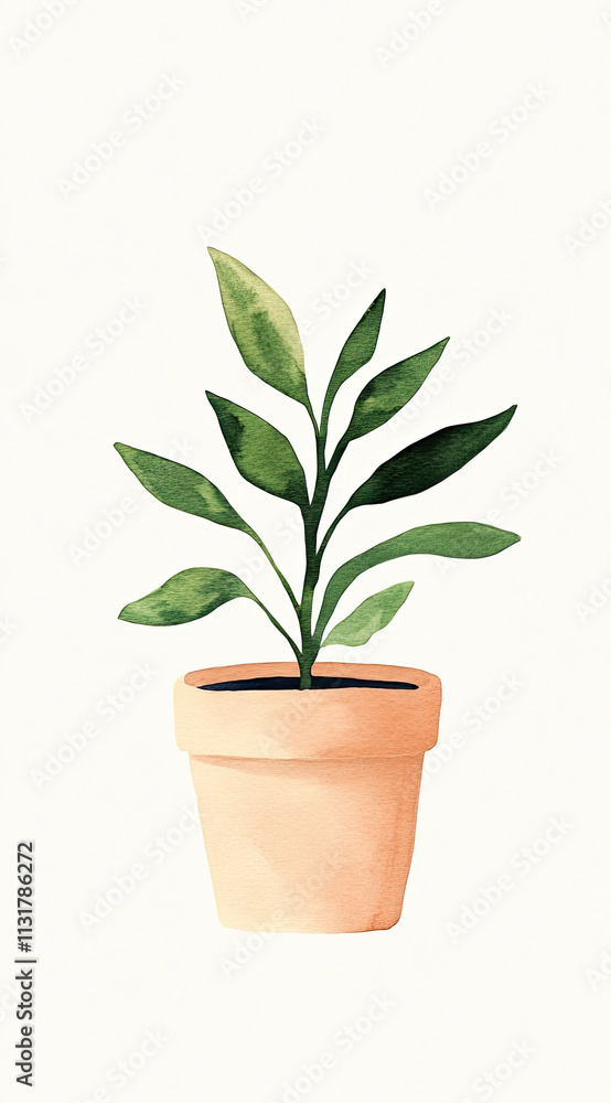 Fototapeta premium Delicate Watercolor Illustration of Potted Greenery for a Touch of Nature Inside