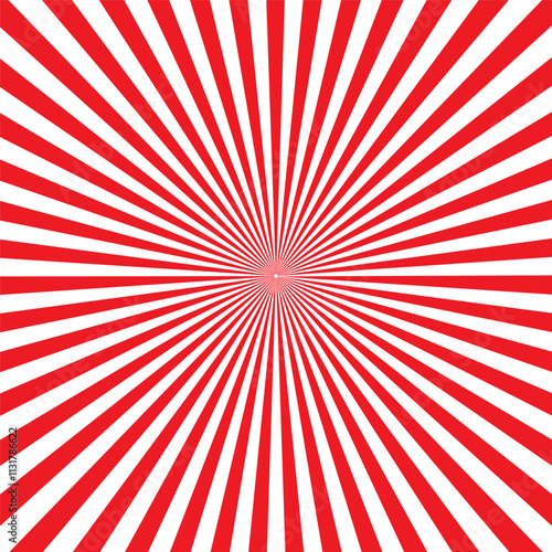 Red radial stripes. Bold geometric burst. Abstract striped background. Vector dynamic pattern.