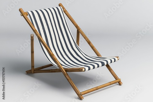 Bamboo frame striped beach chair, isolated on a white background in 3D render style.