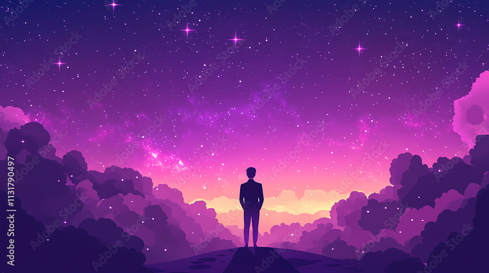 Fototapeta premium A purple starry sky background with stars and nebula in space, purple galaxy texture for design or print. vector illustration,. Starry. Illustration