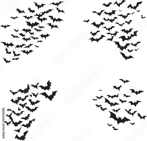 Silhouette of a flock of bats flying in the sky vector silhouette