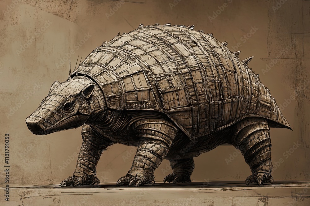 Fototapeta premium Armored Creature Stands Majestically On A Plain Background