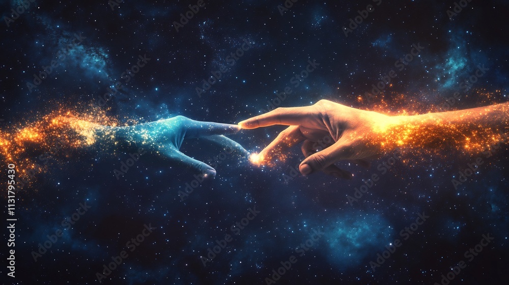 Fototapeta premium Cosmic Connection: A Celestial Handshake Across the Universe