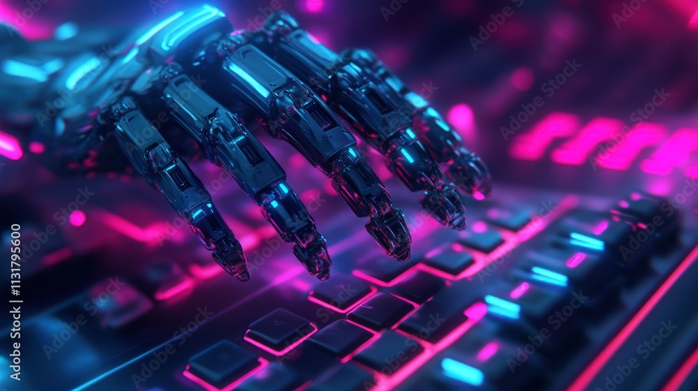 Obraz premium Futuristic robotic hand interacting with a keyboard