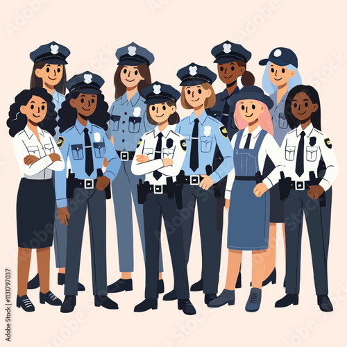 cartoon of a group of diverse policewomen posing together photo