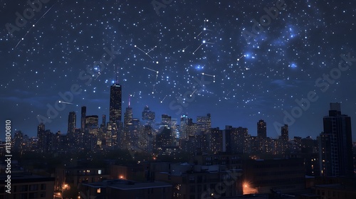 Wallpaper Mural Night City Skyline Under Starlit Sky With Shooting Stars Torontodigital.ca