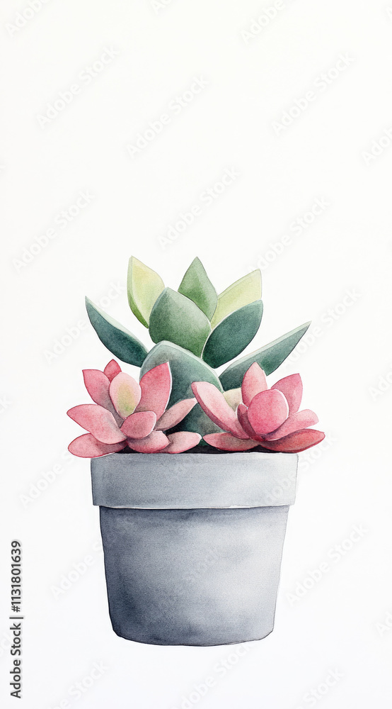 Obraz premium Delicate Potted Succulents A Watercolor Painting for Subtle Home Accents