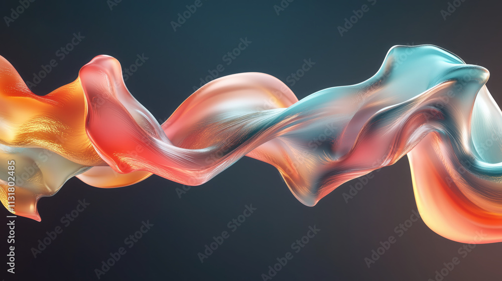 Obraz premium Abstract 3D Flowing Liquid-Like Wave Textures in Turquoise, Coral, and Gold Gradient