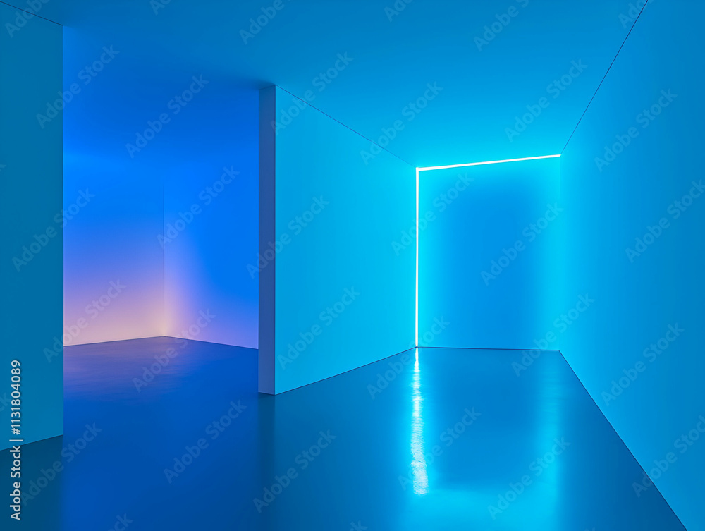 Fototapeta premium A minimalist interior space illuminated by soft blue lighting, creating a serene atmosphere.