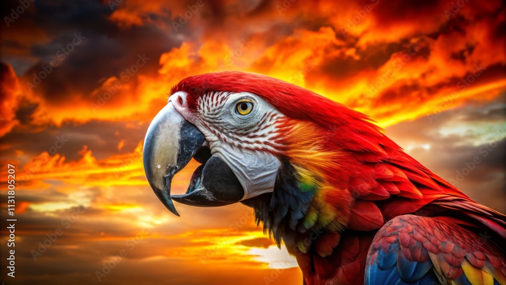 Obraz premium Stunning Parrot Silhouette Beak Bite - Dramatic Backlit Bird Photography