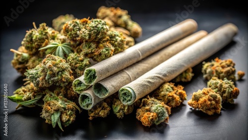 Dried flower marijuana and pre rolls cannabis joints on black background macro, dried flowers, marijuana, pre rolls