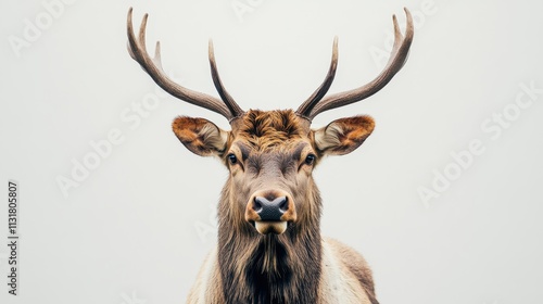 Intricate Close-Up of a Majestic Deer?s Head with Rich Textures and Striking Features, Capturing the Essence of Wildlife in a Natural Habitat Amidst a Soft, Gentle Background of Nature photo