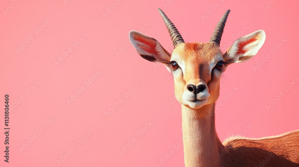 Obraz premium Charming Goat Portrait Against a Soft Pink Background, Showcasing the Goat's Unique Features and Expressions, Capturing the Playful Spirit and Whimsical Nature of Farm Animals in Close-Up Detail