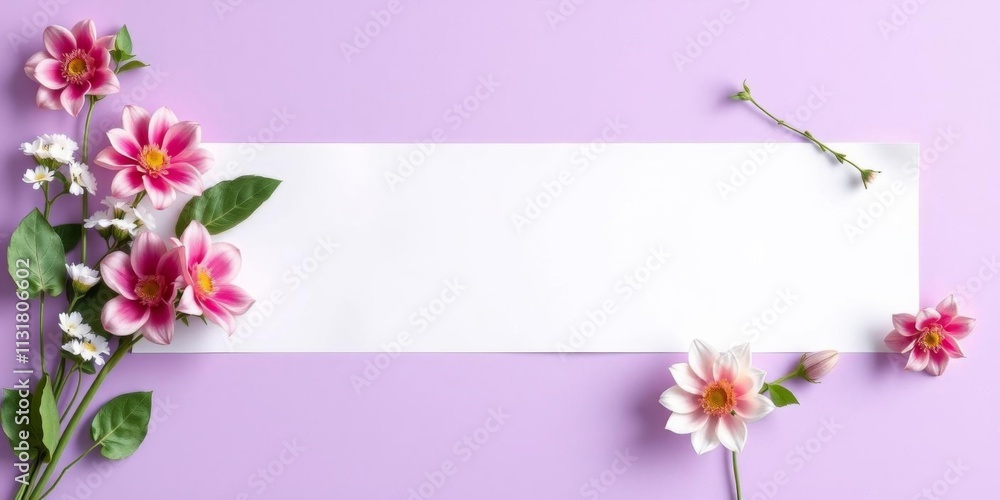 Obraz premium Horizontal purple greeting card with a vibrant flower decoration along the side, ideal for any occasion, stationary, decoration, horizontal