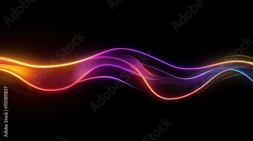 Vibrant flowing waves of light on black background