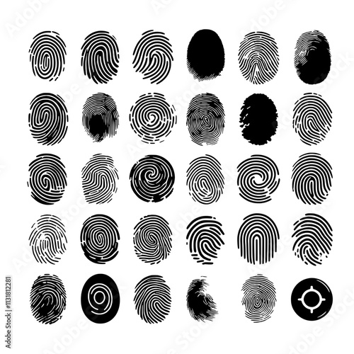 Fingerprint Collection: A diverse set of unique fingerprints, each with its own intricate pattern, offering a visual representation of individuality and identity. Perfect for concepts of security.