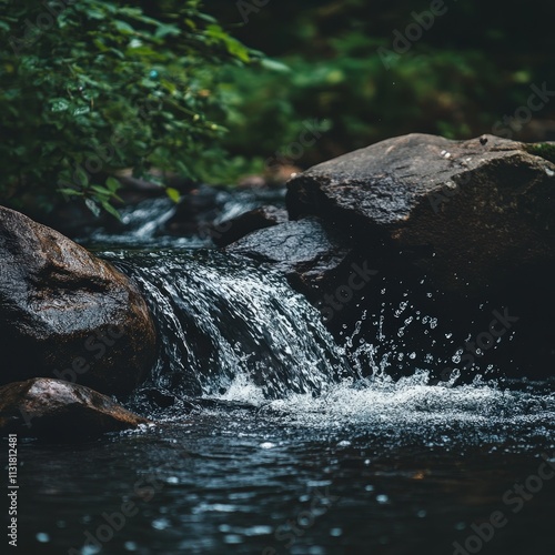 Wallpaper Mural Tranquil Stream Cascading Over Smooth Rocks in Lush Green Forest During Daylight, Creating a Peaceful Natural Soundscape and Scenic Beauty Torontodigital.ca
