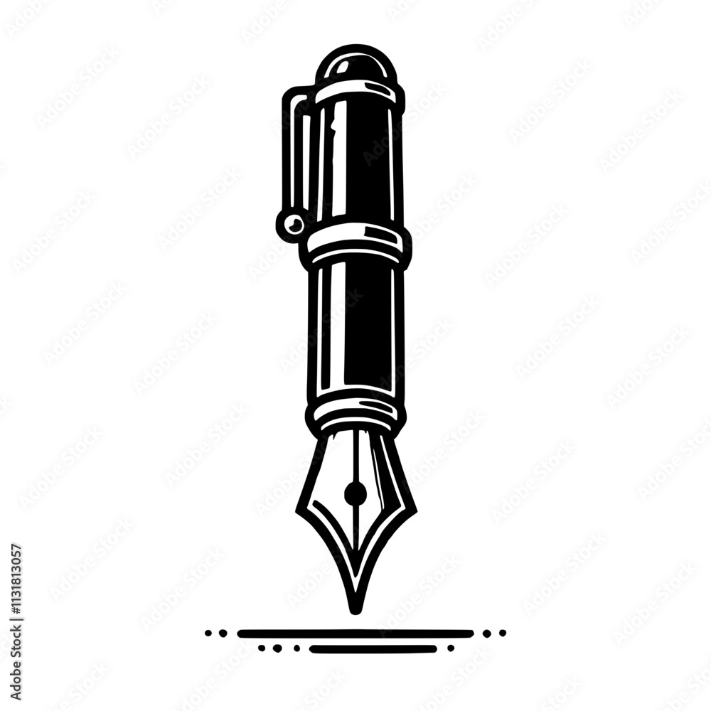 Fototapeta premium Classic Fountain Pen Illustration: A vintage-style illustration of a fountain pen, featuring a classic design with a nib and cap, perfect for projects related to writing, literature, education.