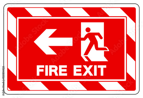 Fire Exit Arrow Left Symbol Sign, Vector Illustration, Isolate On White Background Label. EPS10