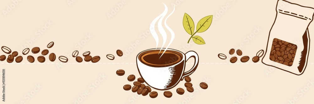 Obraz premium Vector illustration of a set of coffee beans in a bag, drawn in a graphic style, harvested, food