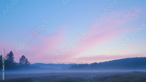 The moment when dawn breaks, painting the sky in soft pinks and blues, a new beginning captured in a watercolor haze.