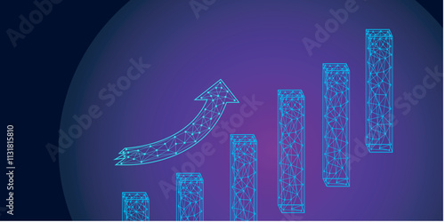 Abstract candlestick chart and coin finance business digital technology from connecting lines and dot. vector design background.