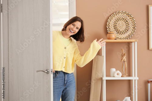 Happy young woman at open d...