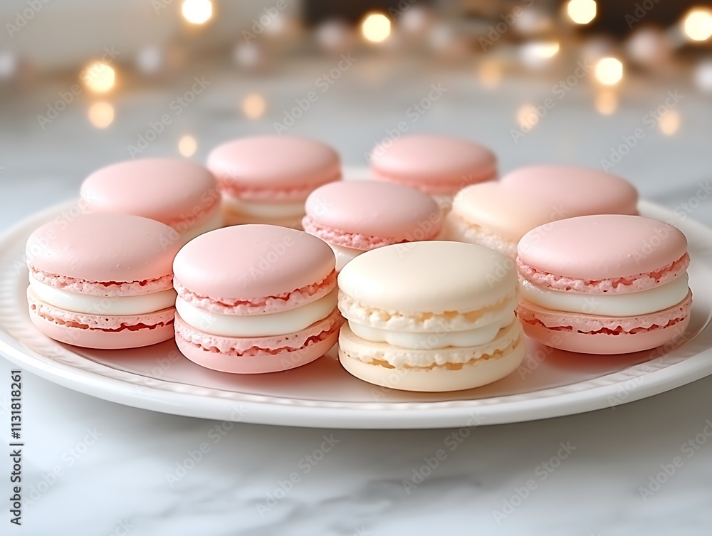 Obraz premium Pink and White Macarons on a White Plate