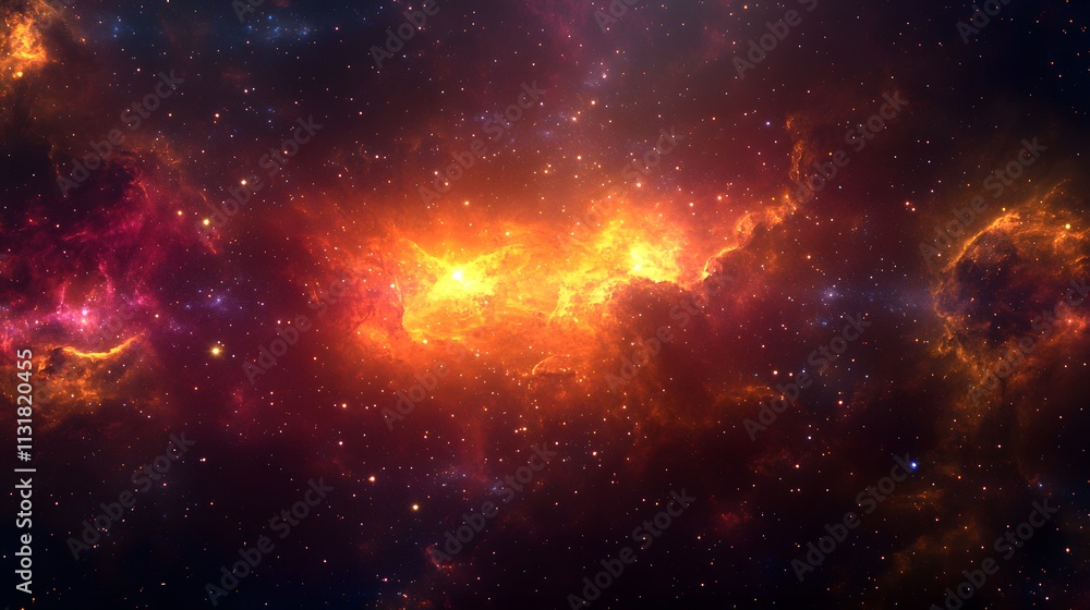 Fototapeta premium Celestial Nebula Fiery Orange Red Cosmic Landscape