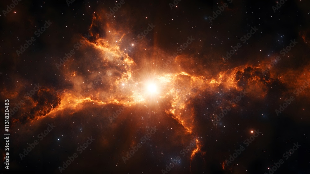 Fototapeta premium Fiery Nebula Cosmic Clouds Illuminate Starburst