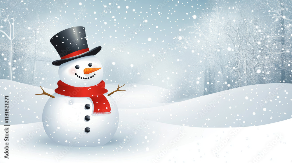 Obraz premium Snowman with red scarf in winter